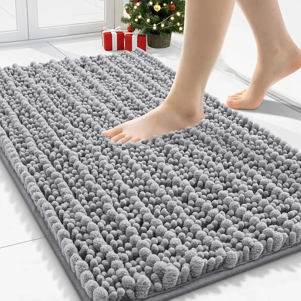Smiry Bathroom Rugs Mat 30x20, Extra Soft Absorbent Chenille Bath Rugs, Non Slip Rubber Backing Machine Washable Quick Dry Bath Mats for Bathroom Floor, Tub, Shower, Home Decor Accessories, Grey