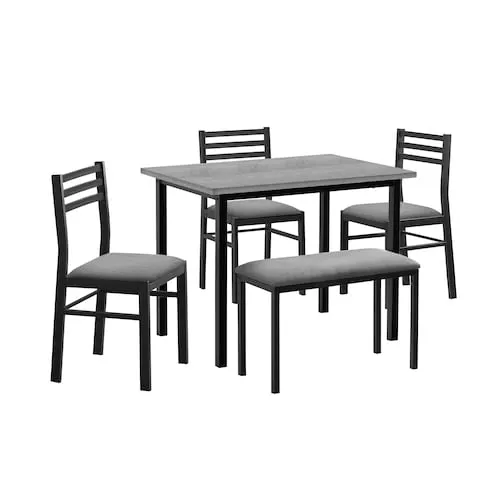 Dining Set, 40" Rectangular, Kitchen, Small, Black Metal, Grey Laminate
