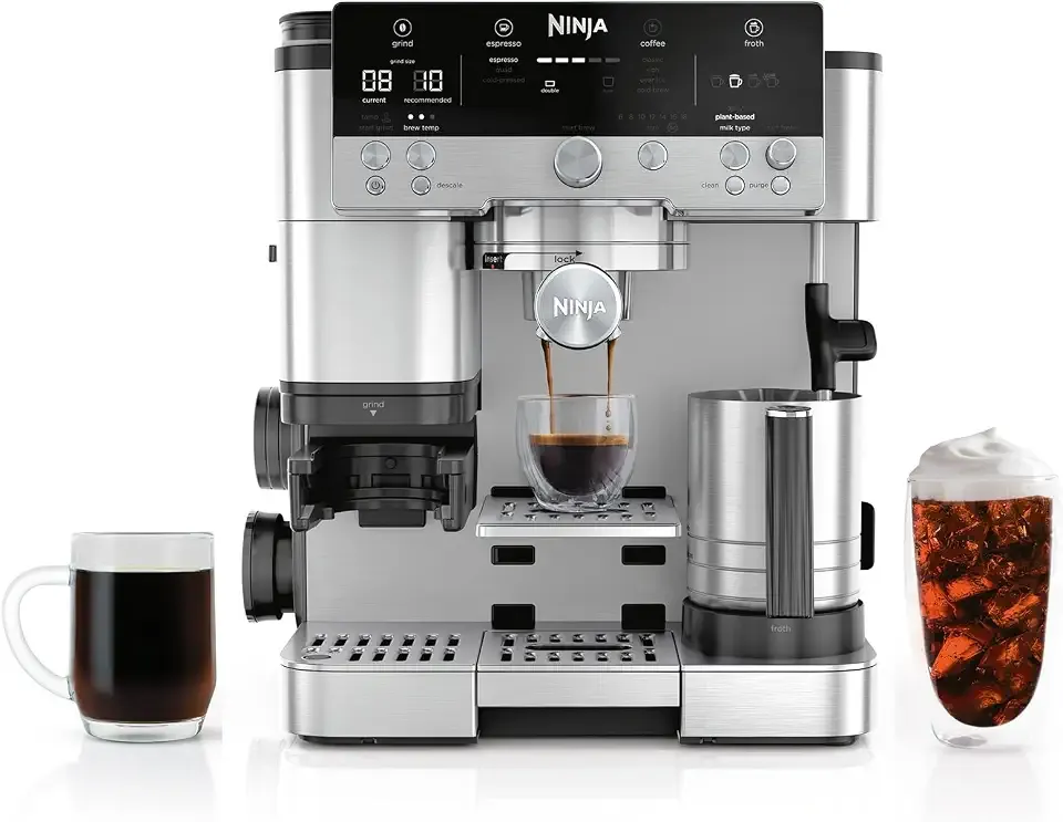 Luxe Café Premier 3-in-1 Espresso Machine, Drip Coffee, & Cold Brew | Built-in Grinder, Hands-Free Milk Frother, and Assisted Tamper for Cappuccinos & Lattes, Stainless Steel, ES601