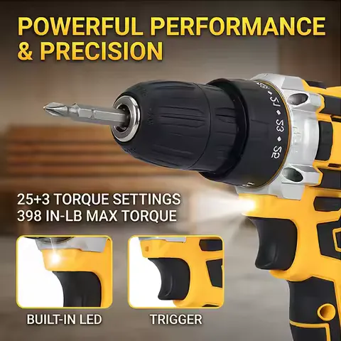 21V Protable Cordless Electric Drill Driver Kit Orange Power Drill Set With Battery Charger 27Pcs Accessories Variable Speed 3/8" Keyless Chuck Built-in Level DIY Home Repair Power Tools For Concrete Metal Wood Wall Renovation Installation Work