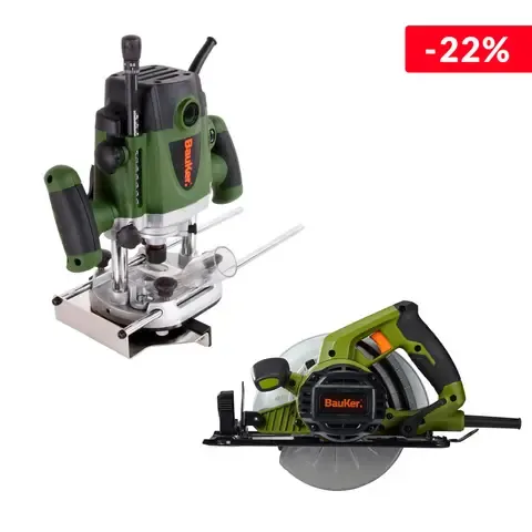 Combo Ruteadora 1500W 8000-23500Rpm + 6Fresas Bauker + Sierra Circular 7 1/4" 1800 W