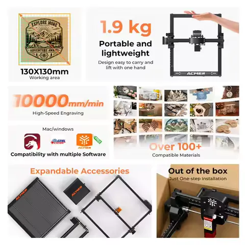 ACMER S1 6W/3.5W/2.5W Mini Portable Laser Engraver DIY Cutting Engraving Machine Engrave Logo Wood Painted Acrylic Glass Leather