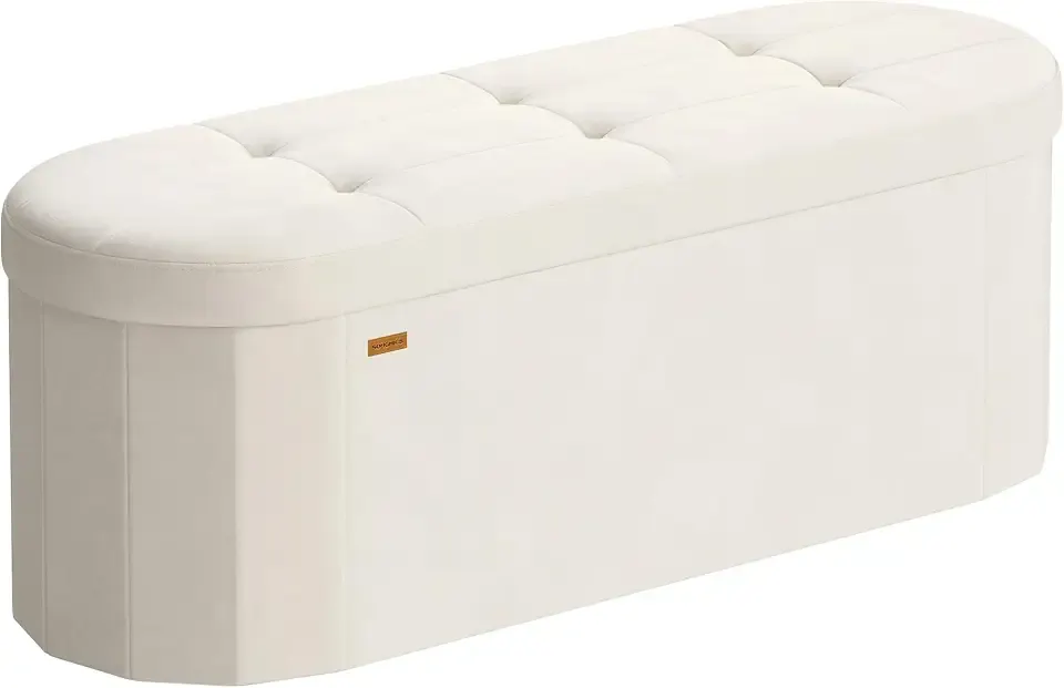 Folding Ottoman with Storage, Oval Bench, Velvet Fabric | For Living Room, Bedroom, 43.3 x 15 x 15 Inches, Cappuccino, MINOTA Collection ULSF297LH01