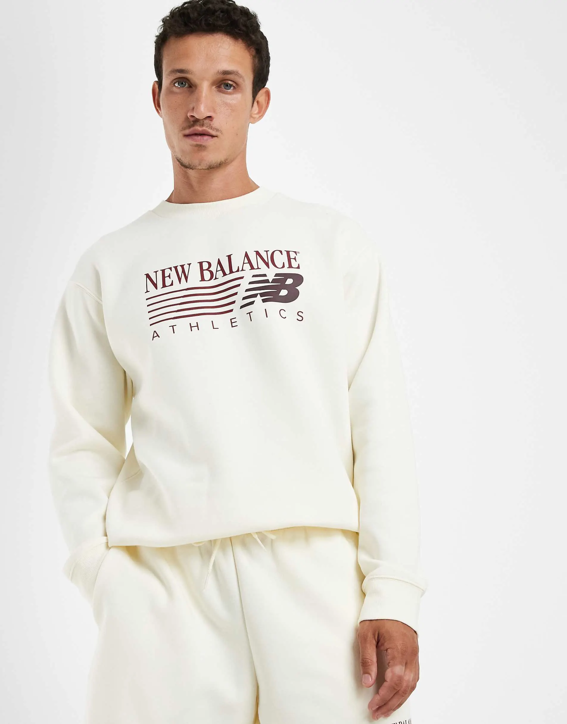 New Balance reimagined graphic fleece sweatshirt in off white