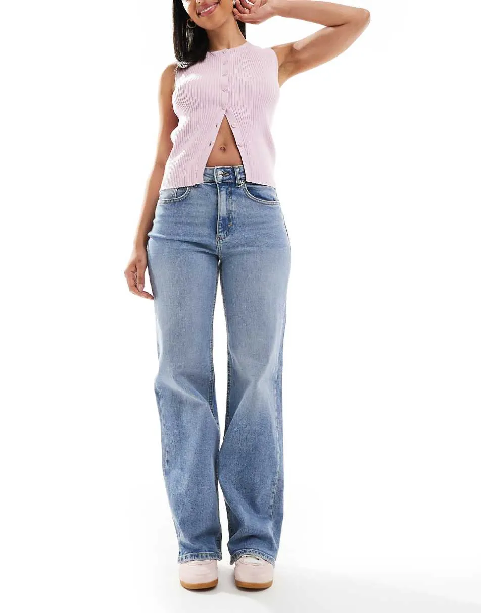 ONLY Juicy high waisted wide leg jeans in light blue denim