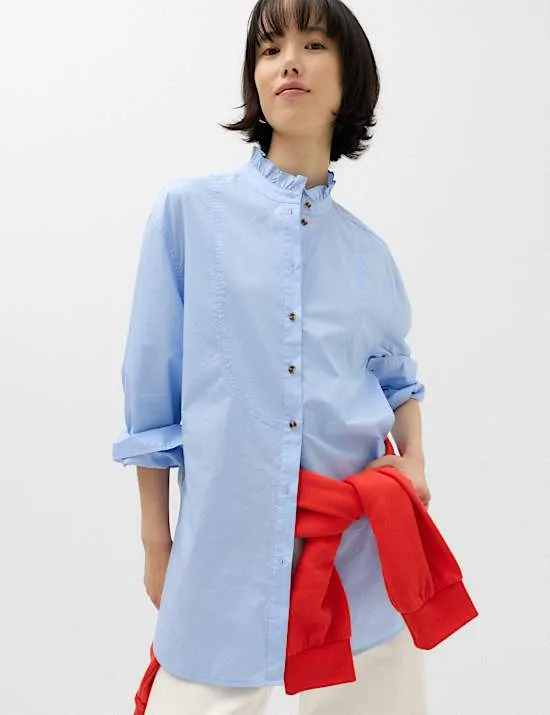 Pure Cotton Pie Crust Frill Neck Shirt