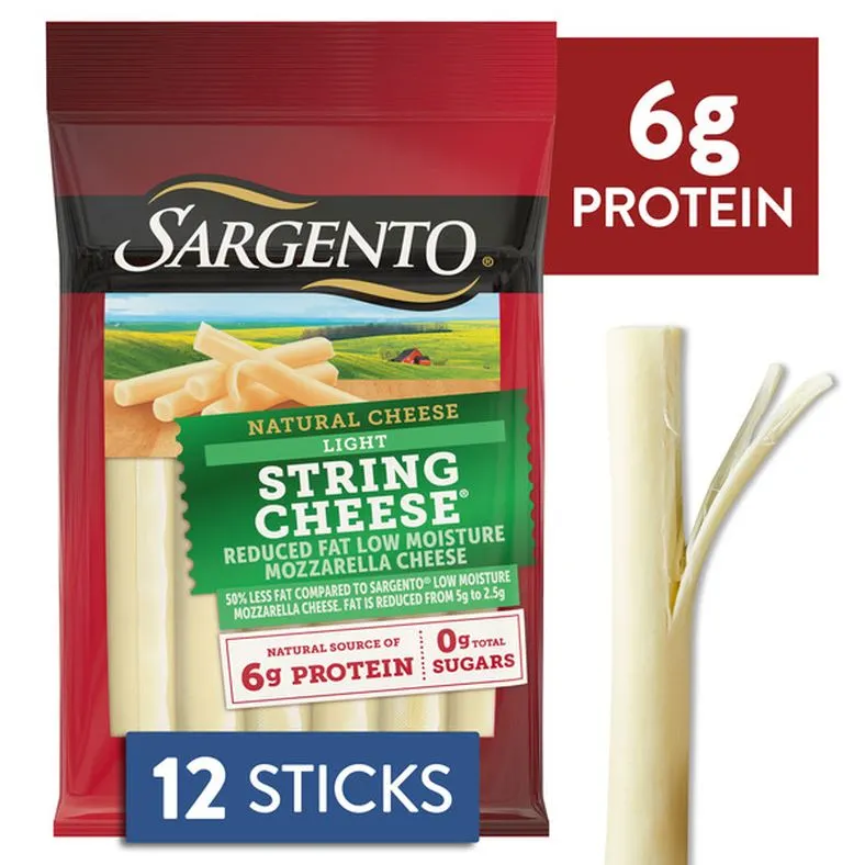 Sargento Reduced Fat Low Moisture Part-Skim Mozzarella Light Natural String Cheese, 12-Count