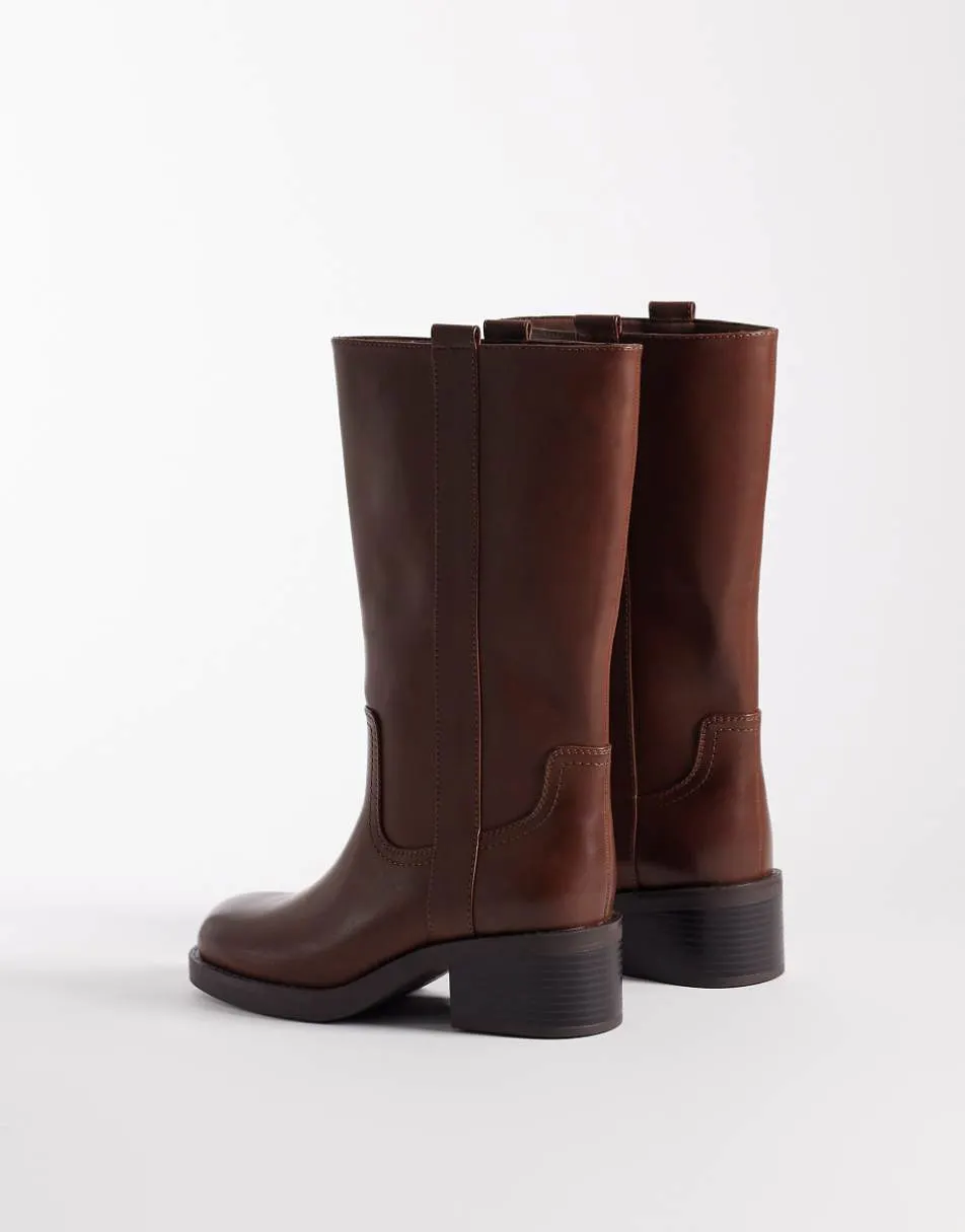 ASOS DESIGN Cherry pull on trucker boots in chocolate