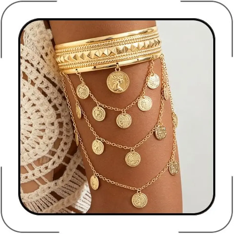 Gold Arm Cuff Jewelry for Women Gold Pirate Arm Cuffs Bracelet Adjustable Minimalist Armband Upper Arms Cuff Bangle Bracelets Summer Pirate Outfits Accessories