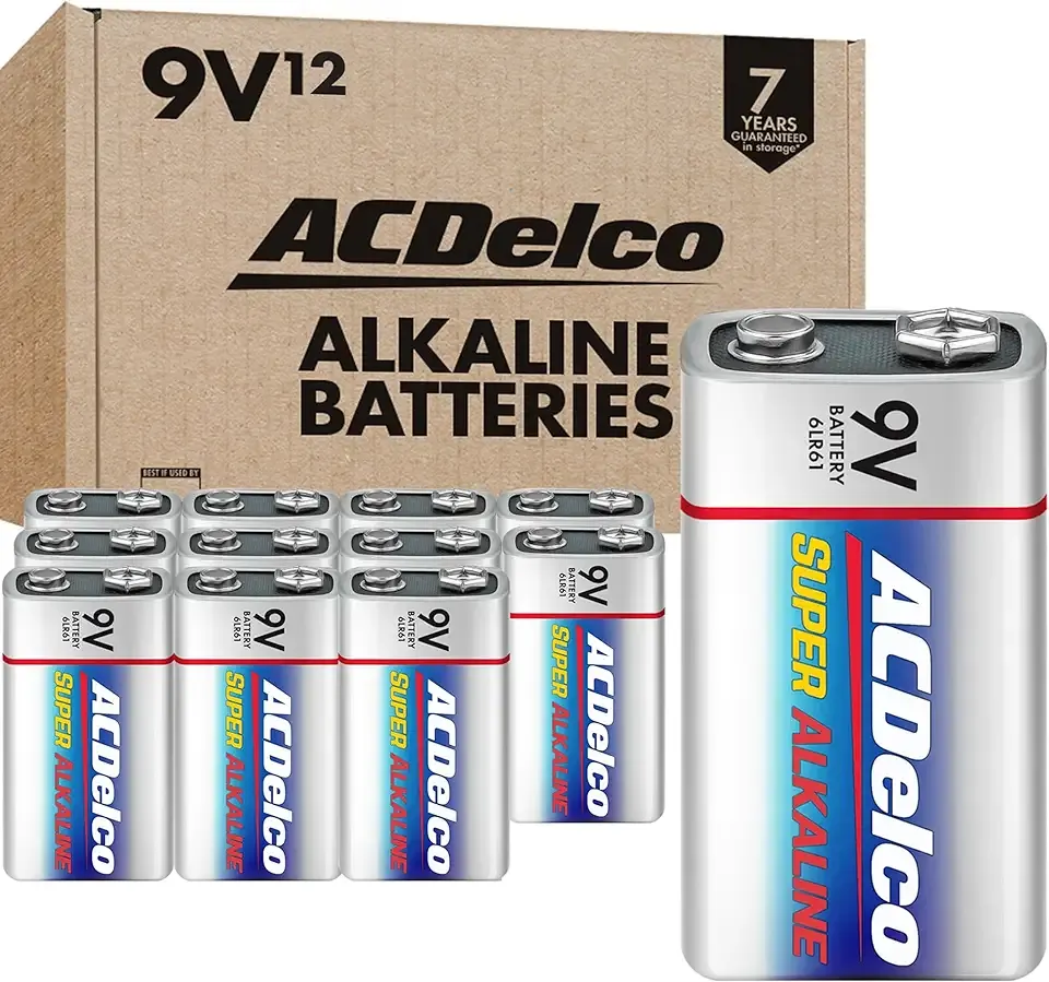 ACDelco 12-Count 9 Volt Batteries, Maximum Power Super Alkaline Battery, 7-Year Shelf Life, Reclosable Packaging
