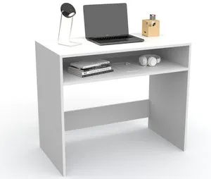 Escritorio Estudio con balda, Mesa de Ordenador, Mesa Juvenil 90 X 76 X 50 cm Blanco Dormidán