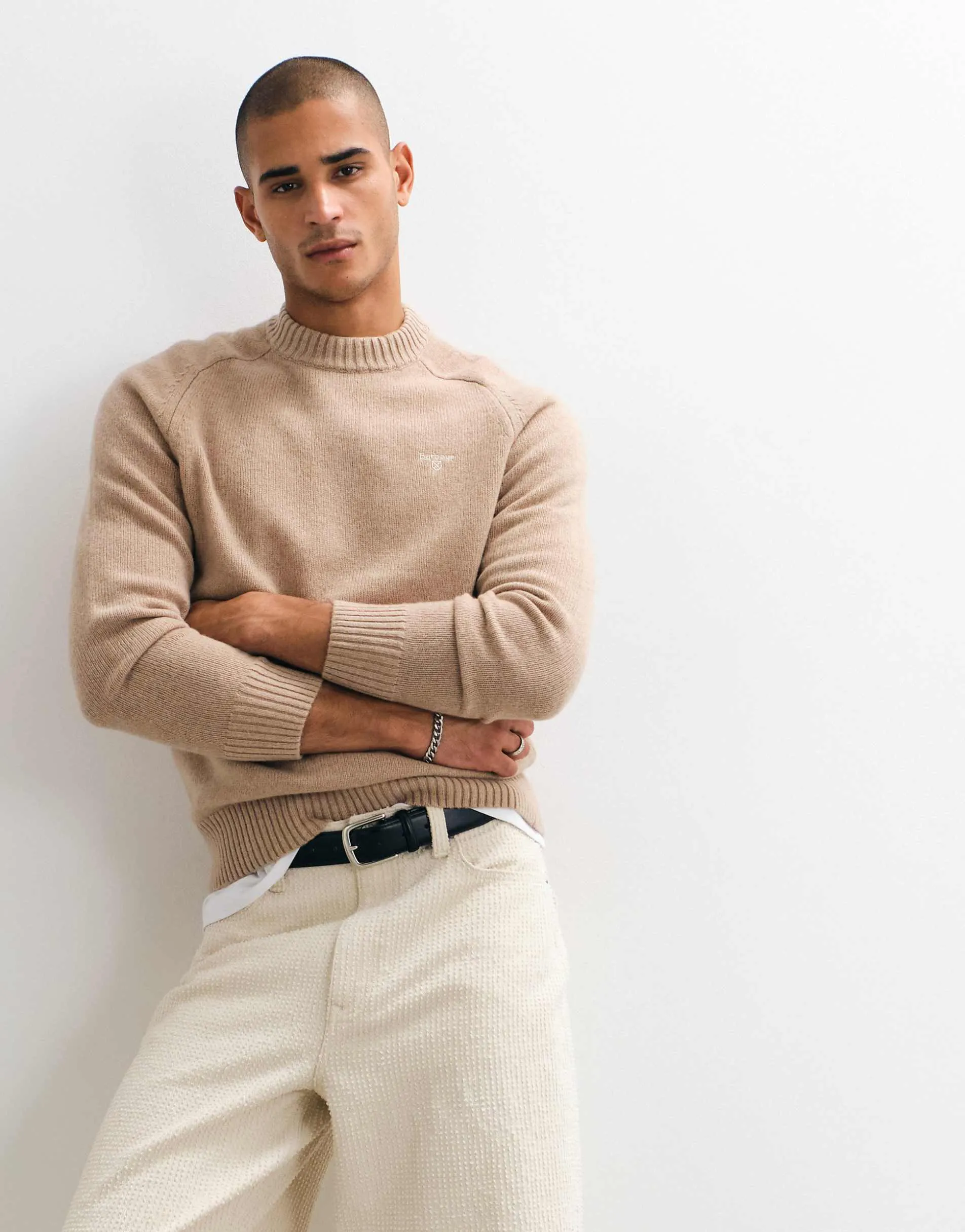 Barbour Newtown knitted crew neck jumper in beige