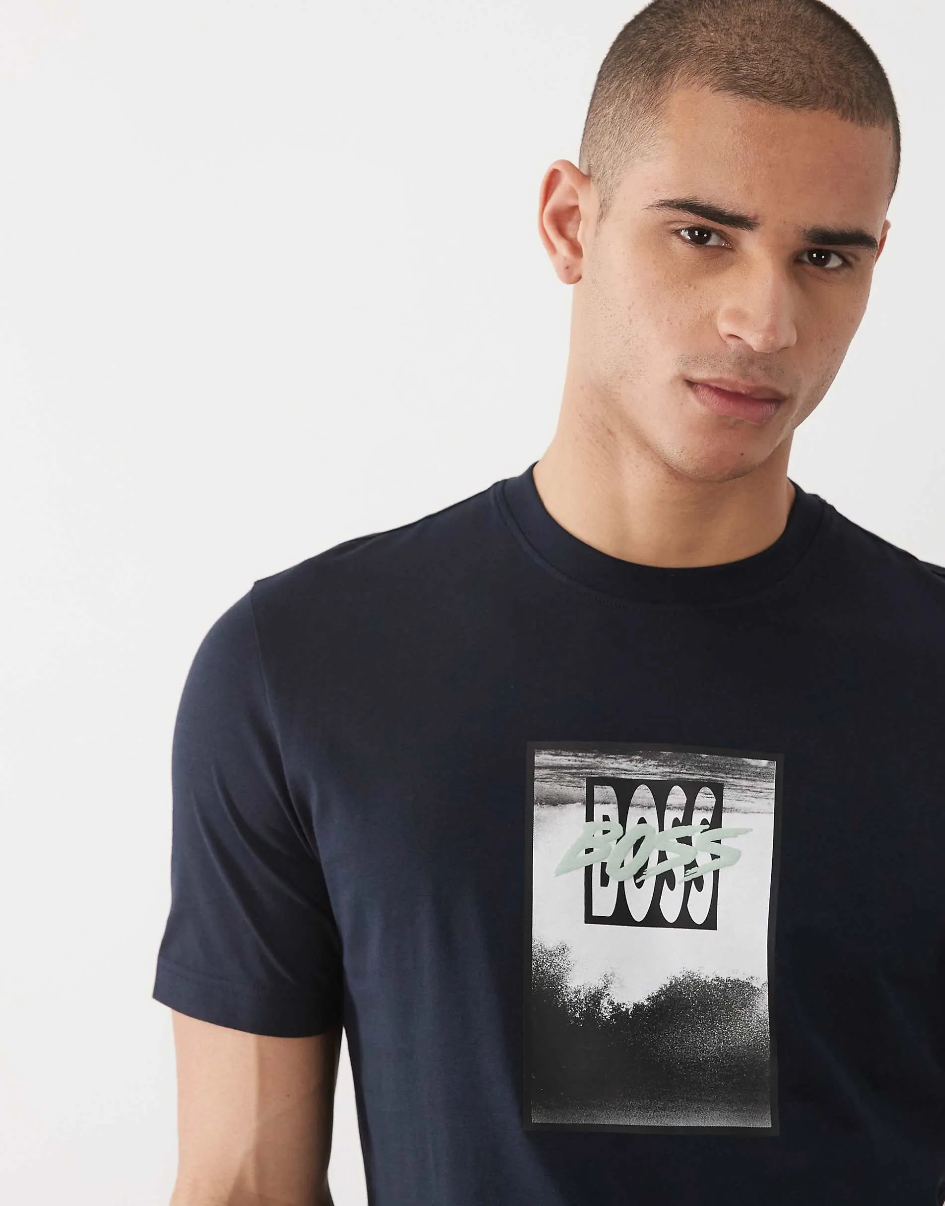 HUGO BOSS relaxed fit graphic short sleeve t-shirt in dark blue