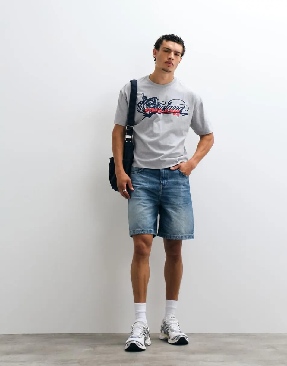 ASOS DESIGN boxy oversized t-shirt with England graphic in grey marl