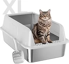 OneBug Stainless Steel XL Cat Litter Box for…