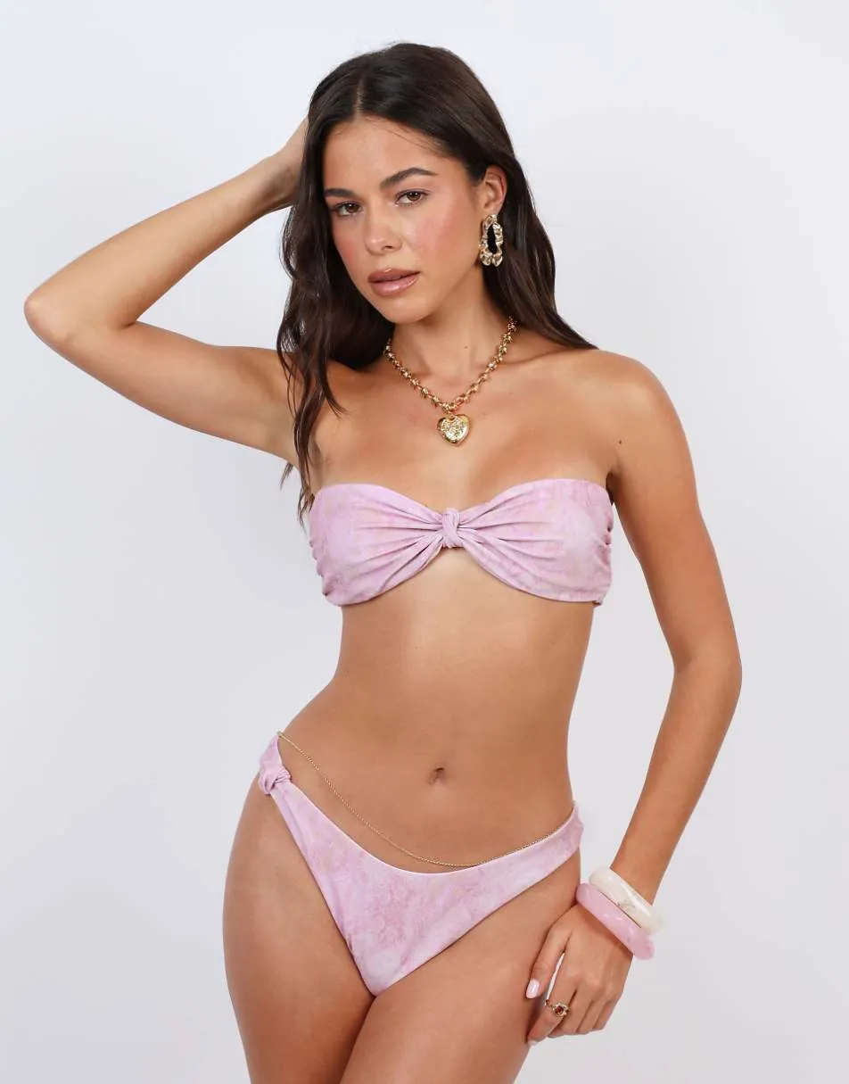Simmi London Pink scarf print knot detail bikini bottoms in pink