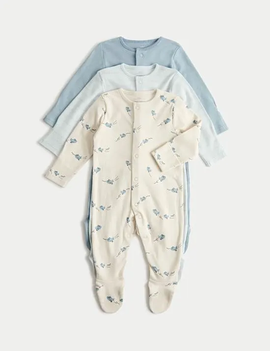 3 Pack Pure Cotton Plane Sleepsuits (5lbs-3 Yrs)
