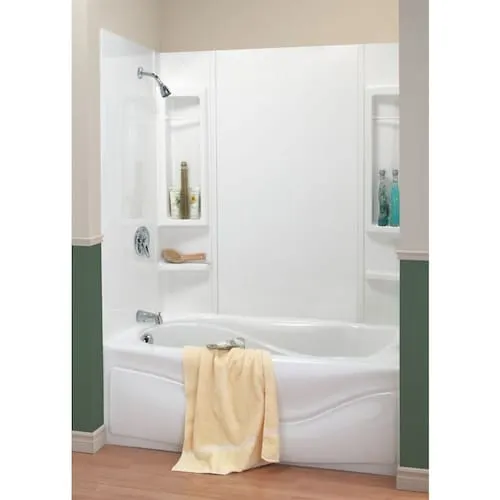 Panama 60L x 33.5W x 59H-inch 5-Piece Alcove Polystyrene Tub Surround Kit with Built-In Shelves (Glue-Up)