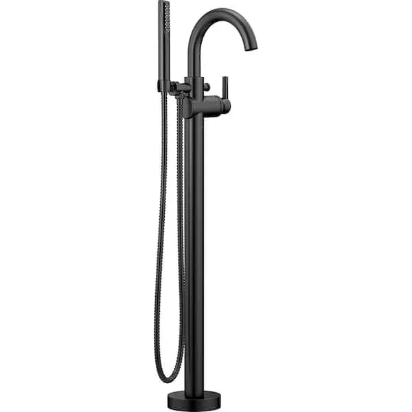 Delta Trinsic 1-Handle Floor-Mount Roman Tub Faucet Trim Kit with Hand Shower in Matte Black (Valve Not Included)