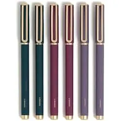U Brands Catalina Felt Tip Pens, Set of 6 Black Ink Pens, Soft Touch Jewel Tones, Gold Details, Medium (0.7 mm) Point