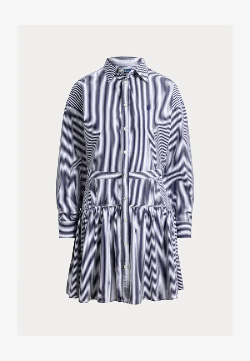 STRIPED COTTON POPLIN PANELED SHIRTDRESS - Skjortekjole - white/fall royal