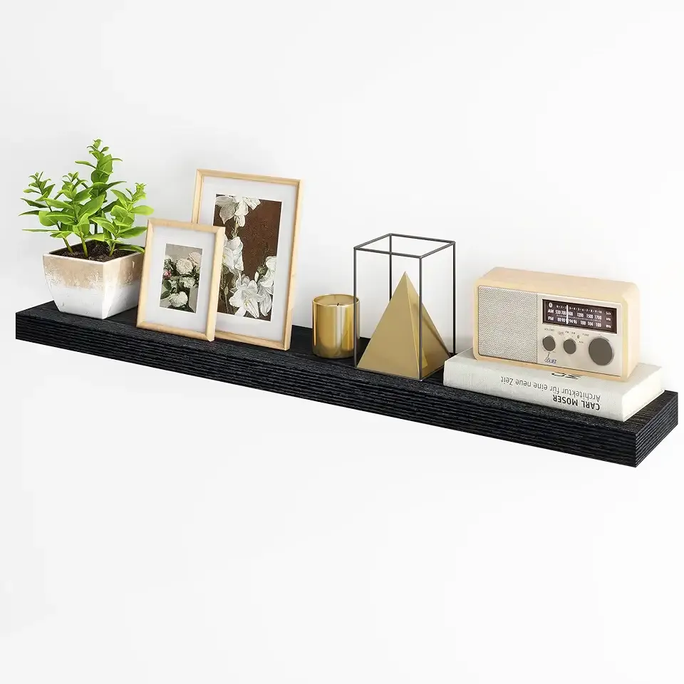 Fun Memories Floating Shelves for Wall, 48Inch Long Floating Shelves Set of 1, Hanging Shelf with Invisible Brackets, Wood Shelves for Living Room, Bedroom, Kitchen, Black