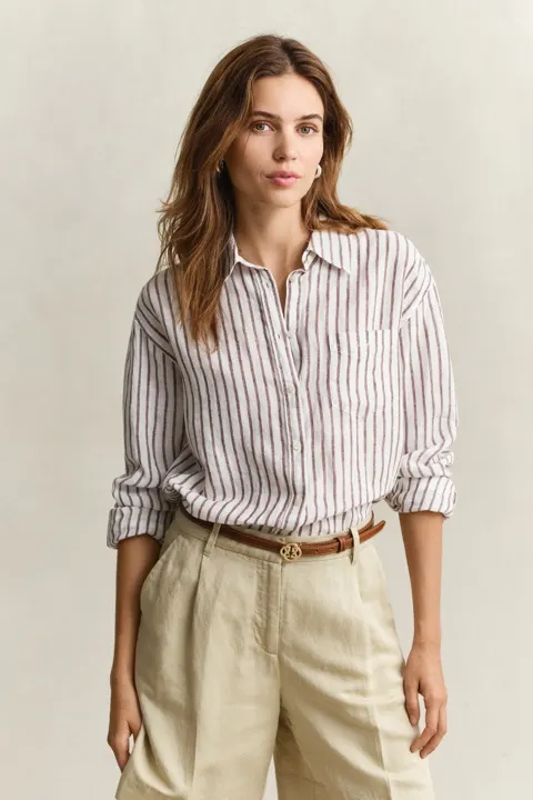 Avslappet passform stripete linskjorte