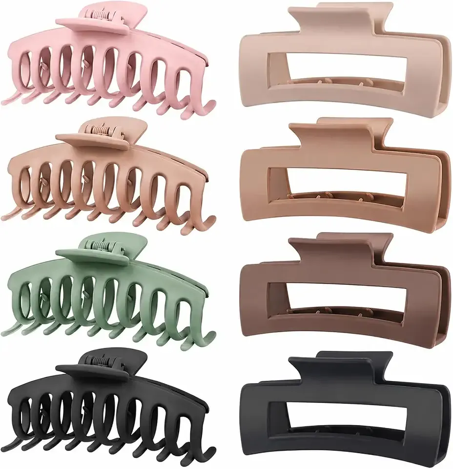 TOCESS 8 Pack Big Hair Claw Clips for Women Large Claw Clip for Thin Thick Curly Hair 90's Strong Hold 4.33 Inch Nonslip Matte Jumbo Jaw Clips (8 Pcs)