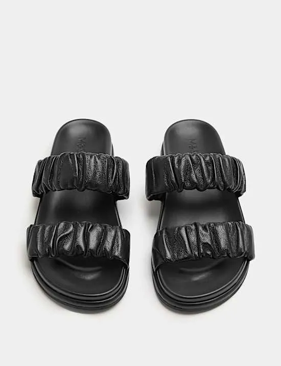 Ruched Leather Mule Footbed Sandals