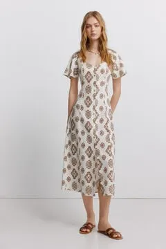 Vestido lino camisero estampado