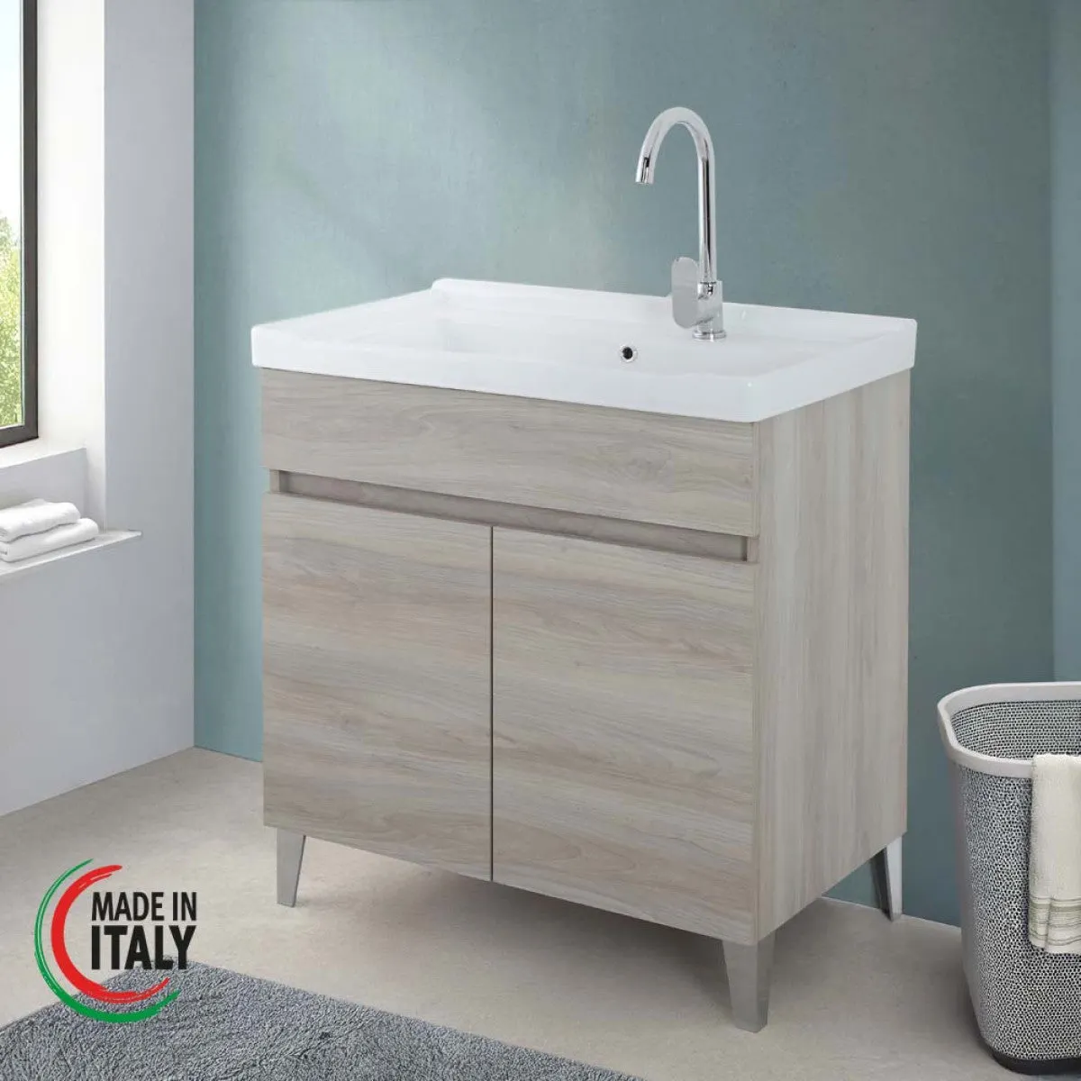 Lavatoio a Terra 80 cm Rovere Grigio