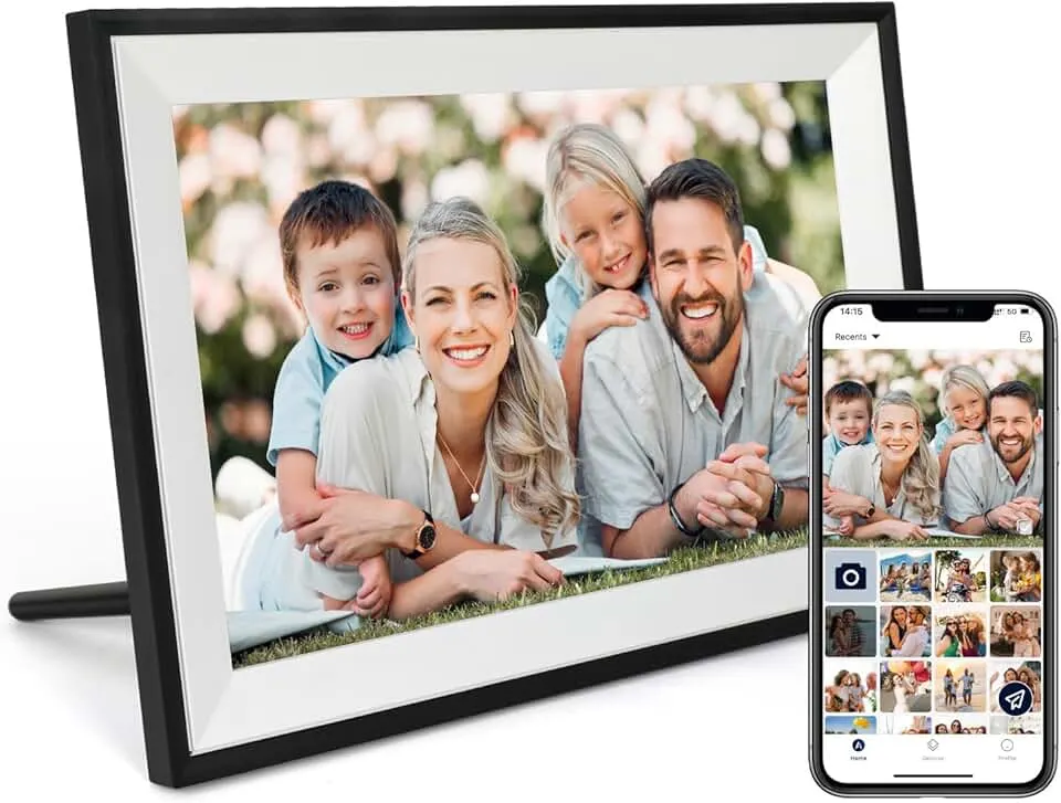 Digital Photo Frame 10.1 Inch WiFi Digital Picture Frame IPS HD Touch Screen Smart Cloud Photo Frame with 32GB Storage, Auto-Rotate, Easy Setup to Share Photos or Videos Remotely via AiMOR APP (Black)