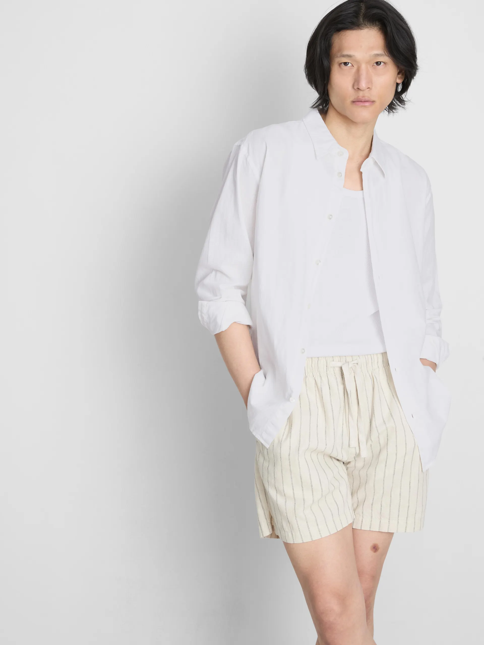 Chemise à manches longues en lin mélangé