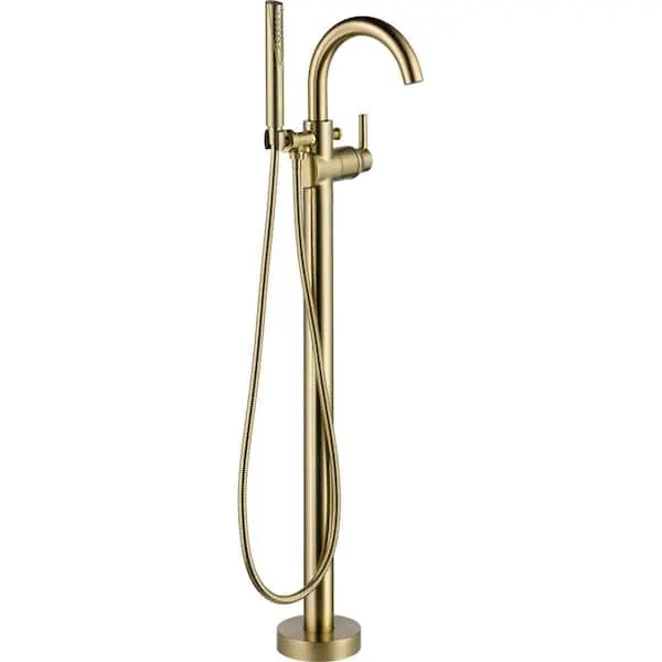 Delta Trinsic Gold 1-Handle Floor-Mount Roman Tub Faucet Trim Kit with Hand Shower in Champagne Bronze (Valve Not Included)