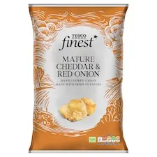 Tesco Finest Mature Cheddar And Red Onion Crisps 125G