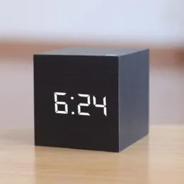 Wood Grain Digital Voice Control Alarm Clock (Black)