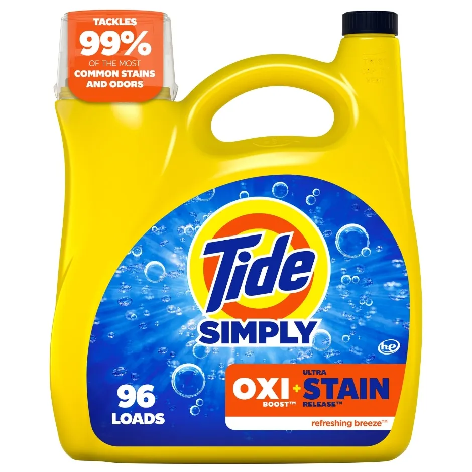 Tide Simply Oxi Boost + Ultra Stain Release, 129 fl oz, 96 Loads, Tough on Stains, Whitens, Brightens, Refreshing Breeze Scent