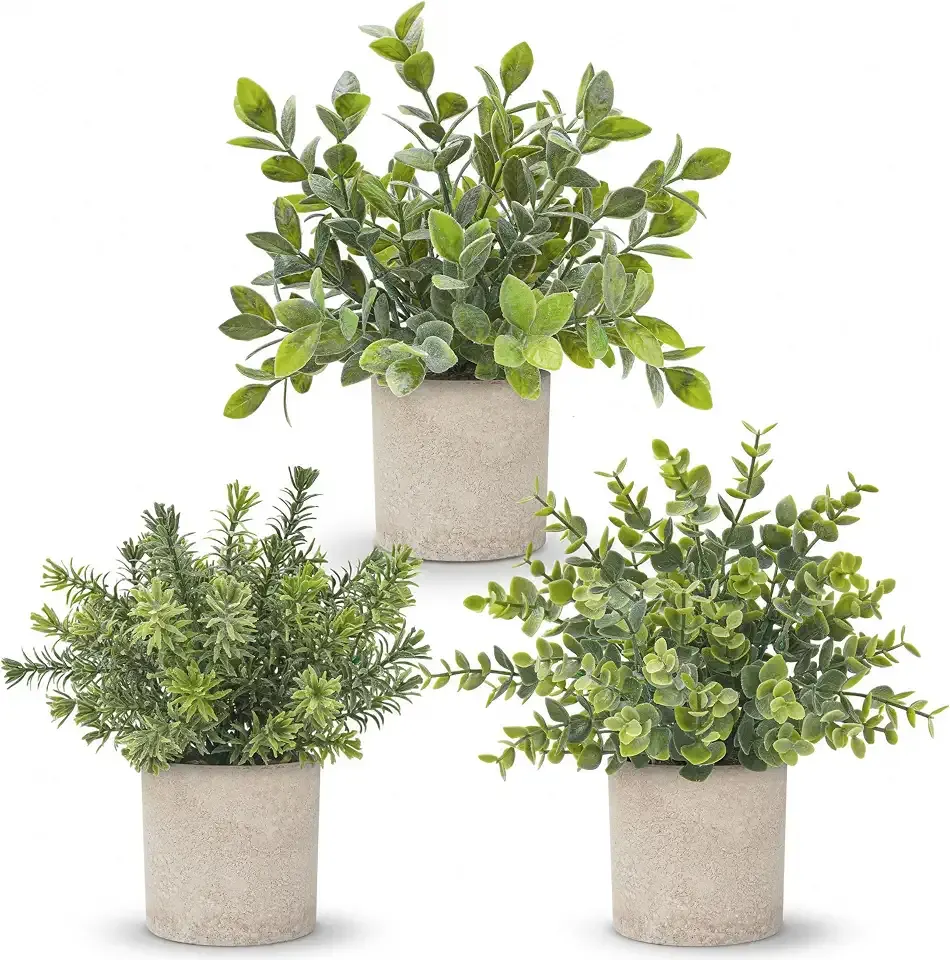 Der Rose 3 Pack Fake Plants Artificial Plants for Office Bathroom Decor | Sage green frosted eucalyptus, pet and child safe, maintenance-free, desk shelf kitchen bedroom coffee table farmhouse decor