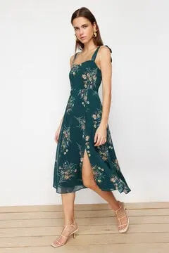 Vestido midi tirantes lazos