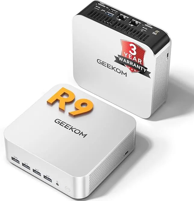 GEEKOM [2026 Edition] Mini PC AI A7 MAX with AMD Ryzen 9 7940HS 16GB DDR5(Not LPDDR) & 1TB SSD(Expandable) Desktop Mini Computers for Creation,Radeon 780M Graphics 4 Modes|Premium Support|USB4|8K|SD