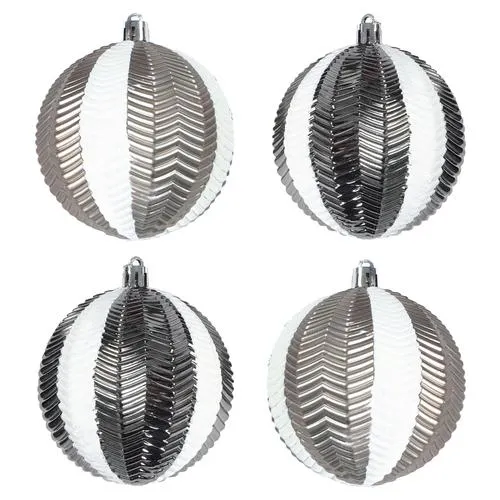 Enchanted Forest® 80mm Slate Striped Textured Shatterproof Ornaments - 4 Pack