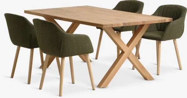 GRIBSKOV + ADSLEV GRIBSKOV L180 tafel naturel eik + 4 ADSLEV stoelen olijf