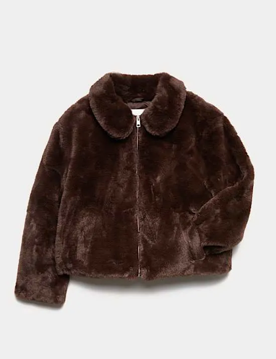 Kunstpelzjacke mit Reißverschluss (6–16 Jahre)