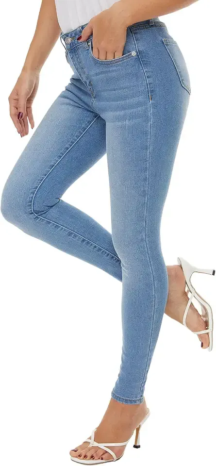 Womens Skinny Jeans Mid Rise, Stretch Denim Jean Slim Fit Leg Elastic Waist Pants with Pockets