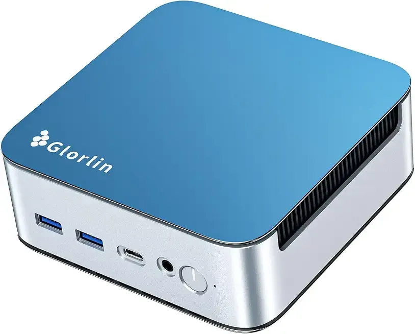 Glorlin Mini PC Ryzen 5 6600H(Beats 7730U), 16G LPDDR5 512G NVMe SSD, Mini Desktop Computer with 4K Triple Display, WiFi 6 BT5.3 Dual LAN, Mini Computer for Office, Home, Business
