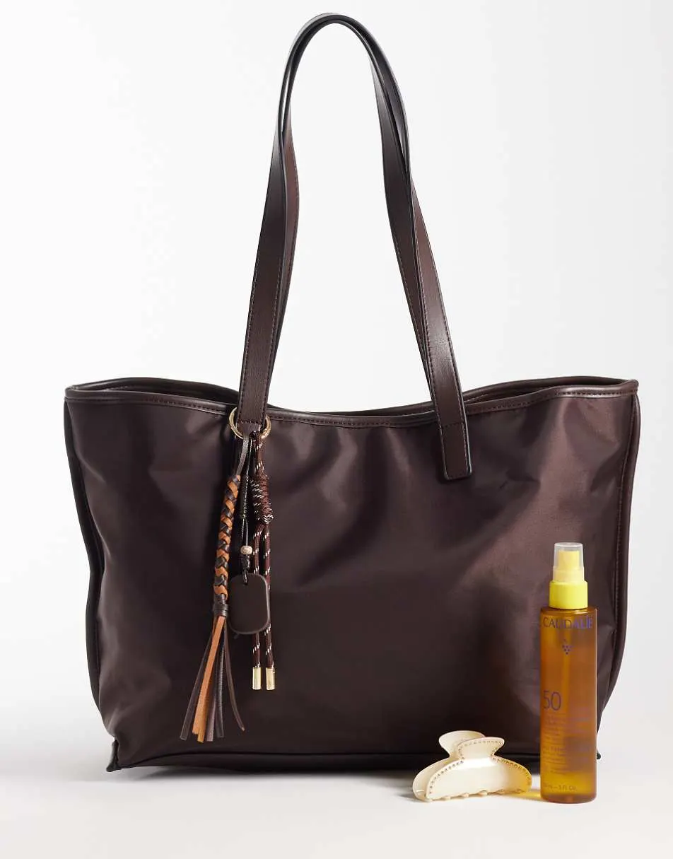 ASOS DESIGN nylon tote bag in chocolate