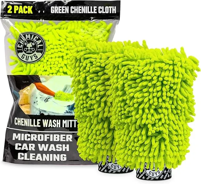 Chemical Guys Chenille Premium Scratch-Free Microfiber Wash Mitt for Car Washing - 2 Pack, Lime Green, Ultra-Soft Car Wash Gloves, Swirl-Free Finish, Safe for Trucks, SUVs, Motorcycles, and More
