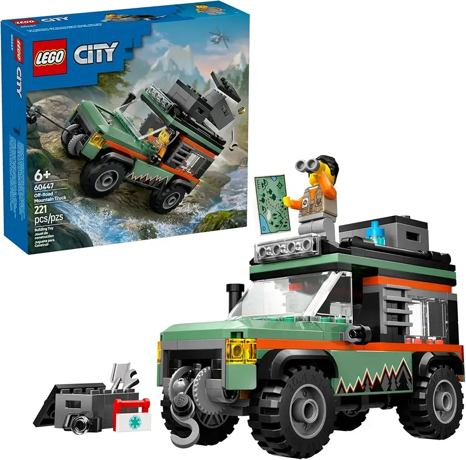 City Off-Road 4x4 Mountain Truck Toy - Building Toy Set for Kids, Boys and Girls, Ages 6+ - Fun Gift Idea for Birthdays and Holidays - with Adventurer Minifigure and Accessories - 60447
