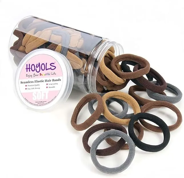 HOYOLS 100pcs Soft Hair Ties no Damage, Seamless Soft Thick Ponytail Holder Scrunchies Head Bands No Crease for Women Girls (Brunette Brown Set)