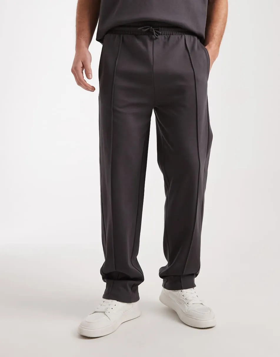 New Look pintuck slim leg joggers co-ord in dark grey